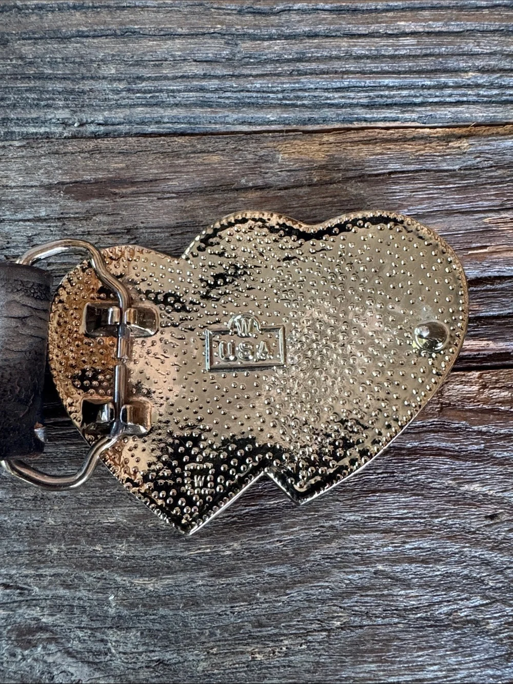Western‎ leather tooled belt, double heart Silvertone buckle w/ name Amy 36”